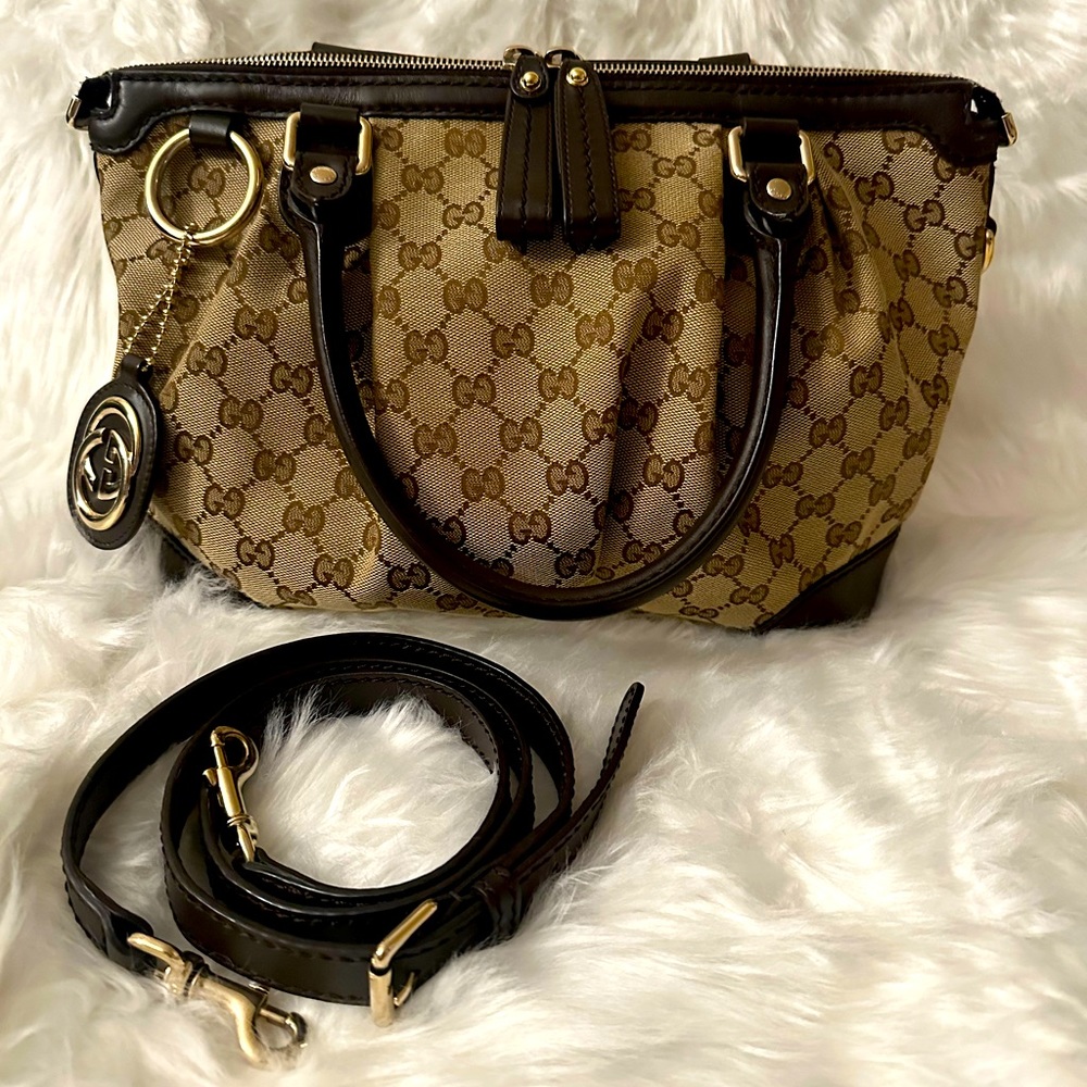 💯 Authentic Gucci Sukey GG Canvas Double Top Handle Bag
